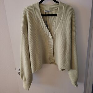 Fashion Nova Sage Green Ribbed Cardigan